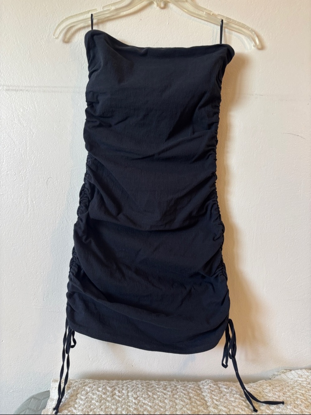 Bershka Black Strapless Ruched Mini Dress